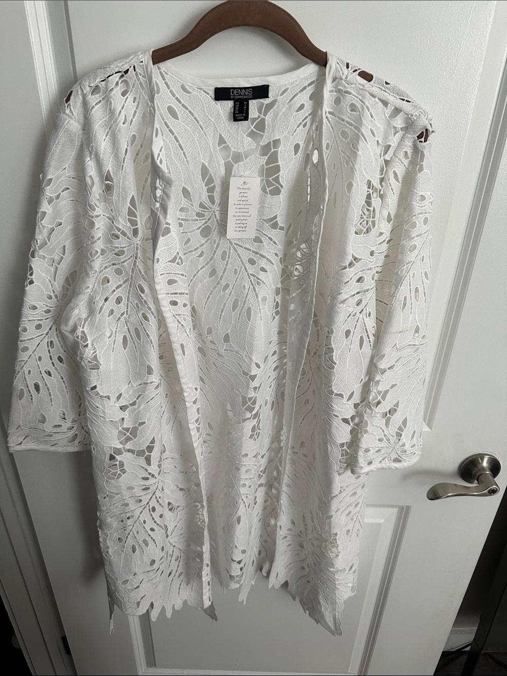 dennis basso White Crochet Openwork Tunic Cardigan